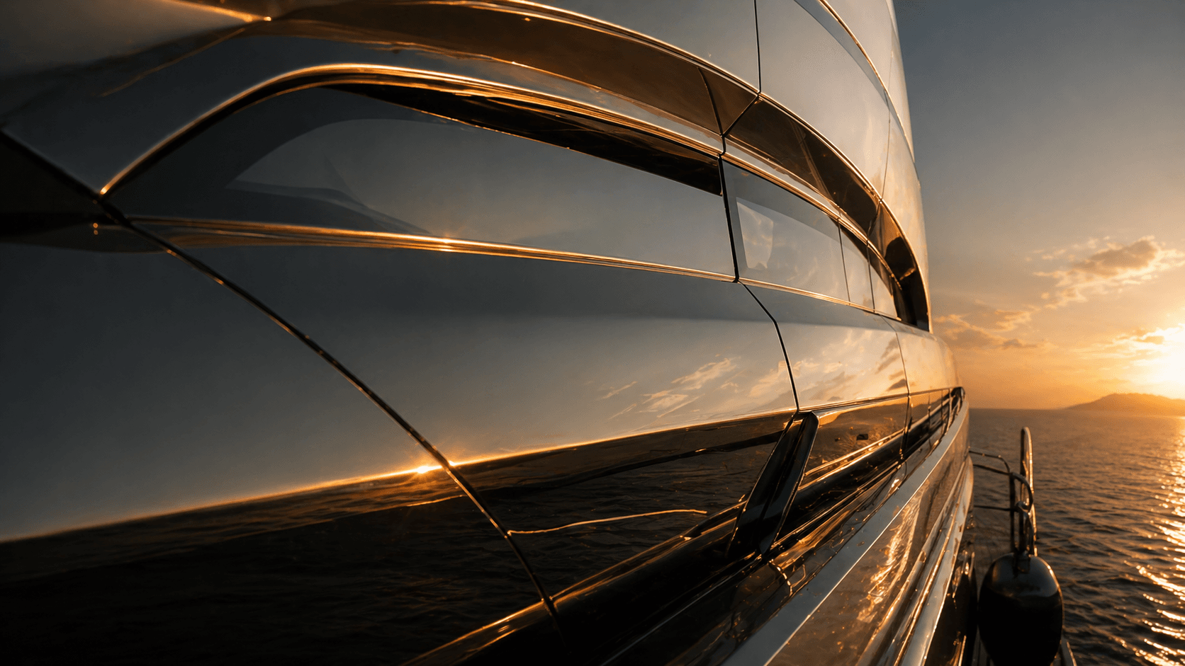 Close-up detail of a luxury yacht exterior